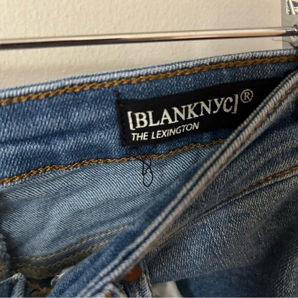 Blank NYC The Lexington Slim Straight Blue Flared Distressed Split Hem Jeans 26” - Picture 4 of 8